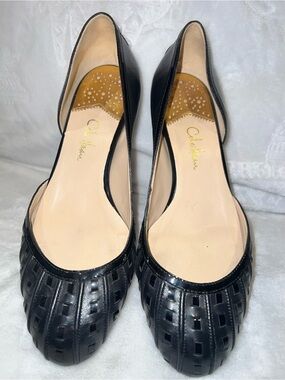 ⁠Cole Haan Nike Air Black Leather Vintage Woven Kitten Heels 8B⁠ Y2K
